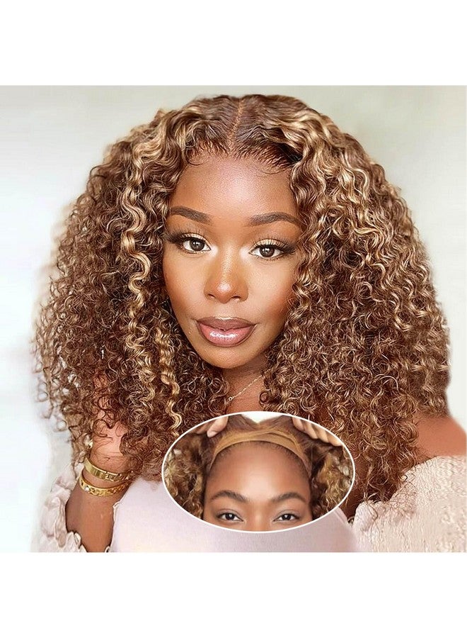 Ailwelia Highlight Ombre Curly Bob Wig Glueless Pre Plucked 4/27 5x5 Hd Lace Wear And Go Closure Bob Wigs For Black Women Honey Blonde Short Deep Wave Bob Wig Glueless 200% Density 14 Inch - Image 1