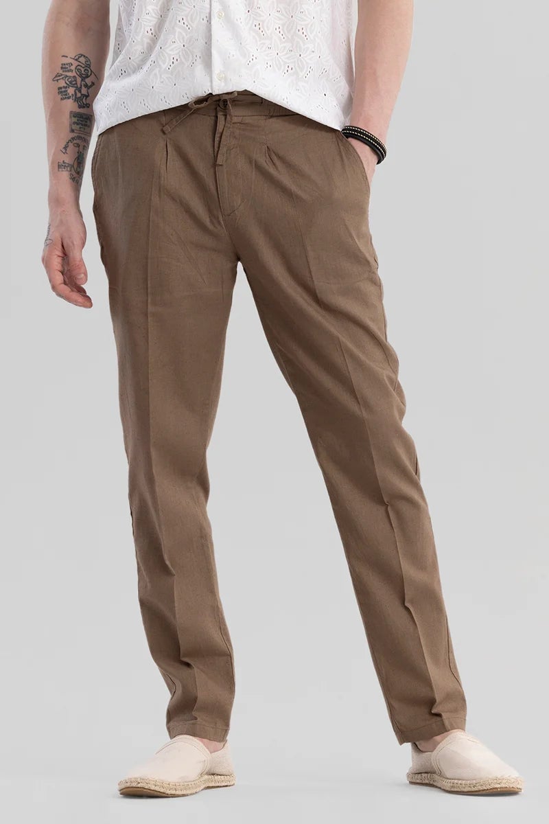 SNITCH Nova Brown Linen Blend Trouser - Image 4