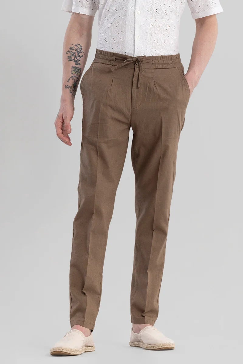 SNITCH Nova Brown Linen Blend Trouser - Image 1