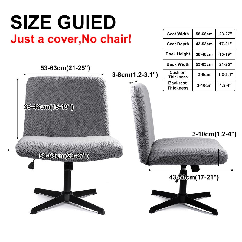 Iauddy Armless Criss Cross Office Desk Chair Cover Slipcover,Accent Mid Back Wide Swivel Task Vanity Slipper Chair Protector Stretch Removable Without Arms for Accent Chair(Grey/Jacquard) - Image 2