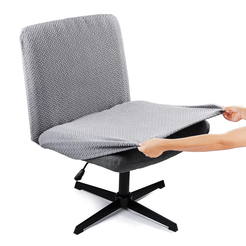Iauddy Armless Criss Cross Office Desk Chair Cover Slipcover,Accent Mid Back Wide Swivel Task Vanity Slipper Chair Protector Stretch Removable Without Arms for Accent Chair(Grey/Jacquard) - Image 1
