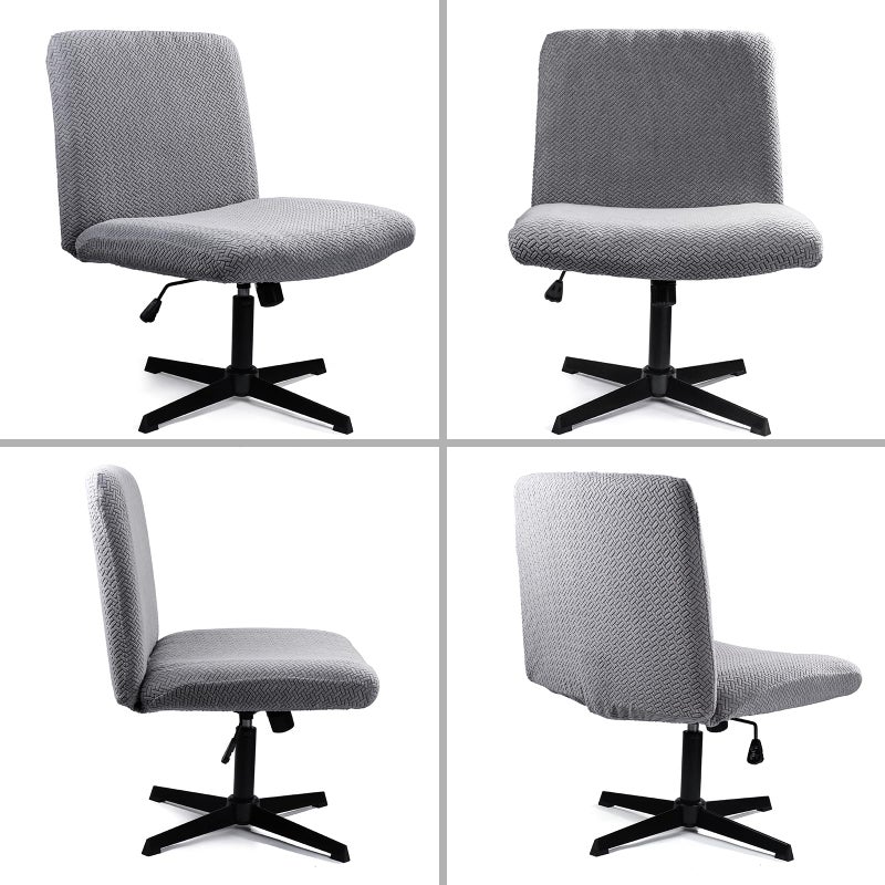 Iauddy Armless Criss Cross Office Desk Chair Cover Slipcover,Accent Mid Back Wide Swivel Task Vanity Slipper Chair Protector Stretch Removable Without Arms for Accent Chair(Grey/Jacquard) - Image 4
