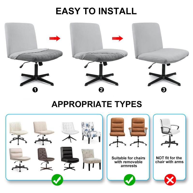 Iauddy Armless Criss Cross Office Desk Chair Cover Slipcover,Accent Mid Back Wide Swivel Task Vanity Slipper Chair Protector Stretch Removable Without Arms for Accent Chair(Grey/Jacquard) - Image 5