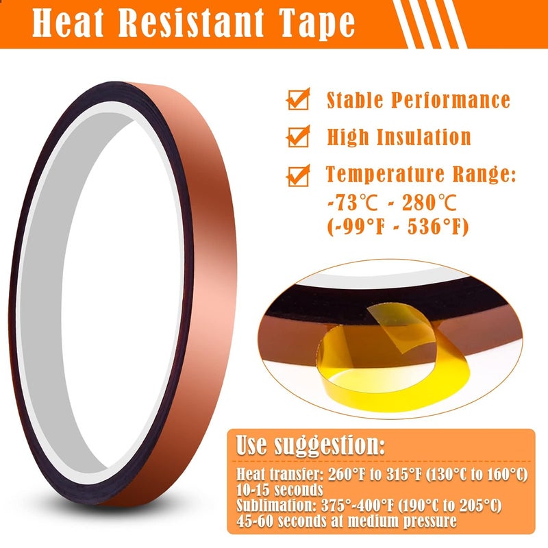 selizo selizo Heat Tape for Heat Press, 6 Packs Heat Transfer Tape Heat Resistant High Temperature Tape for Sublimation on Coffee Mugs, HTV Craft on T-Shirt Fabrics  - Image 3