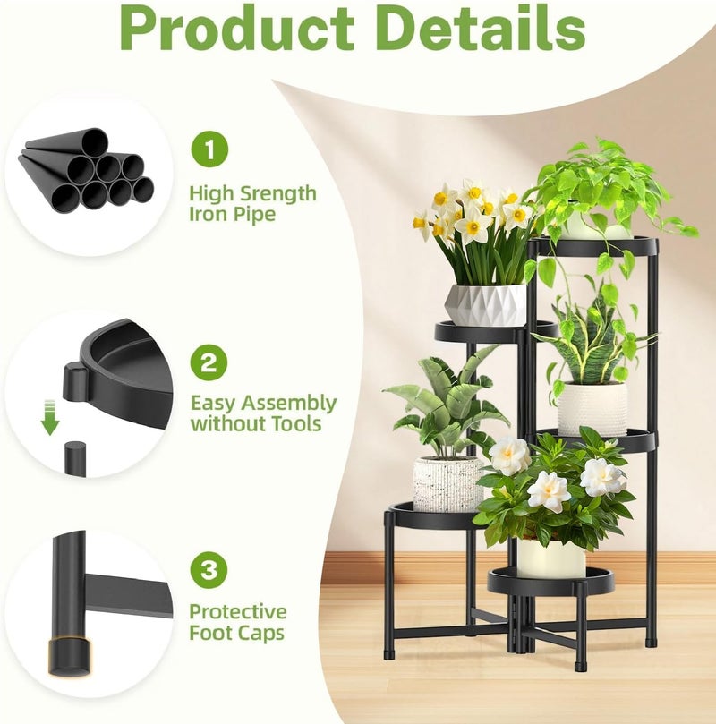 Masroo 5 Tier Metal Plant Stand for Indoor Outdoor, Foldable Corner Tall Plant Shelf for Multiple Plants, Flower Pot Holder Display Stand for Living Room Balcony Garden Patio - Image 3