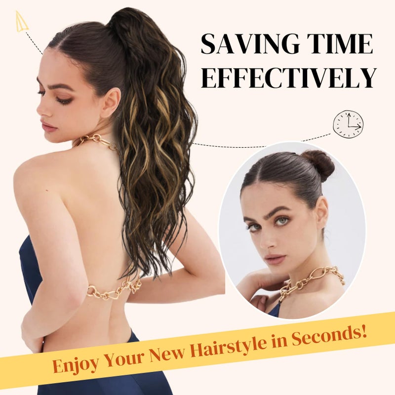 LONAI Ponytail Extension, 18" Wavy Claw Clip Ponytail Extensions ZJ001 Shoulder Length Curly Wavy Claw Clip in Ponytail Hairpiece Synthetic Fake Pony tails Hairpieces-Black Brown - Image 4