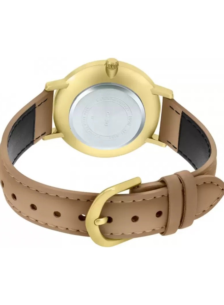 Casio LTP-VT01GL-7BUDF Leather Silver Dial Contrast Markers Round Analog Watch for Women - Camel - Image 3