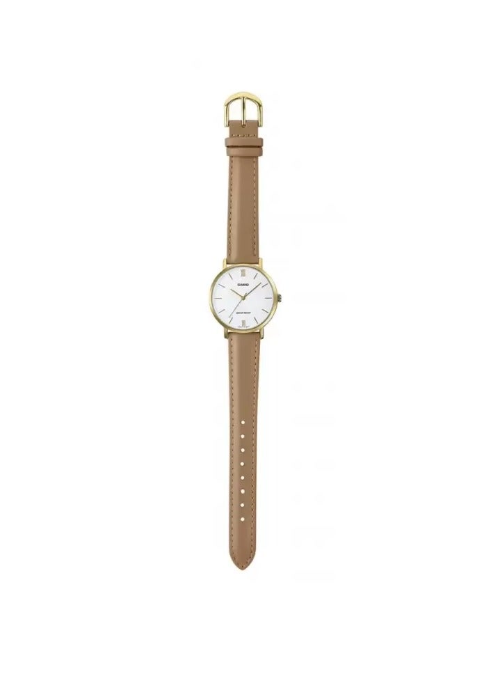Casio LTP-VT01GL-7BUDF Leather Silver Dial Contrast Markers Round Analog Watch for Women - Camel - Image 5