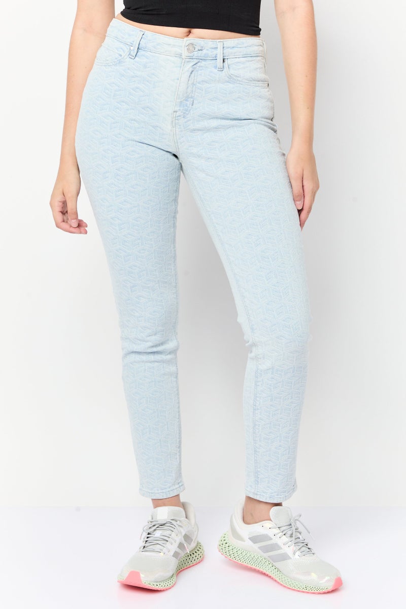 GUESS Women Skinny Fit Textured Denim Jeans, Blue Wash - Image 1