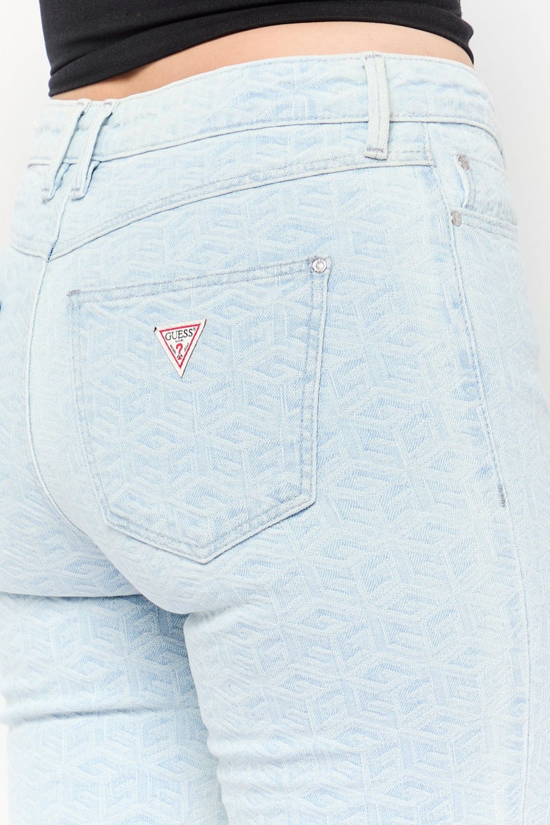 GUESS Women Skinny Fit Textured Denim Jeans, Blue Wash - Image 3
