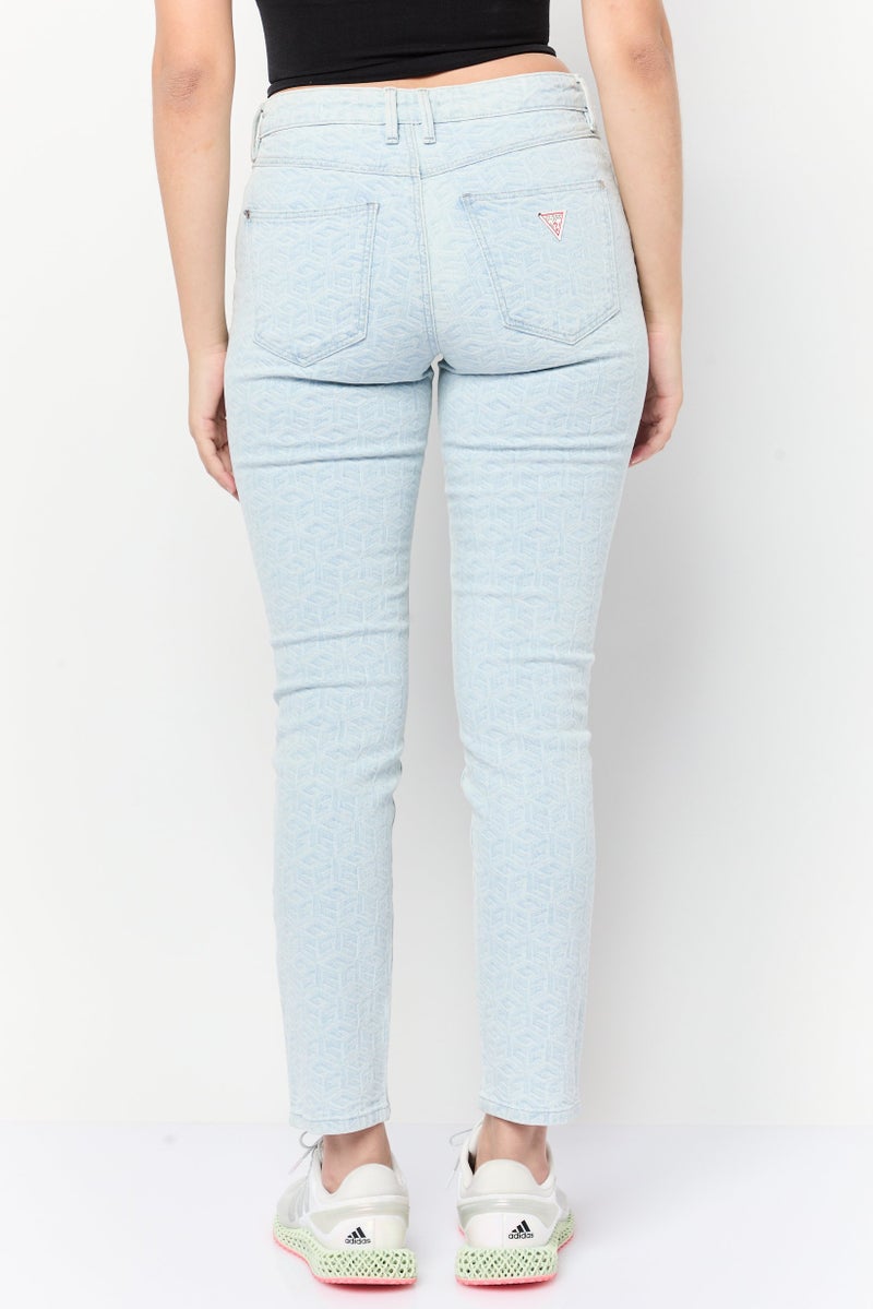 GUESS Women Skinny Fit Textured Denim Jeans, Blue Wash - Image 4