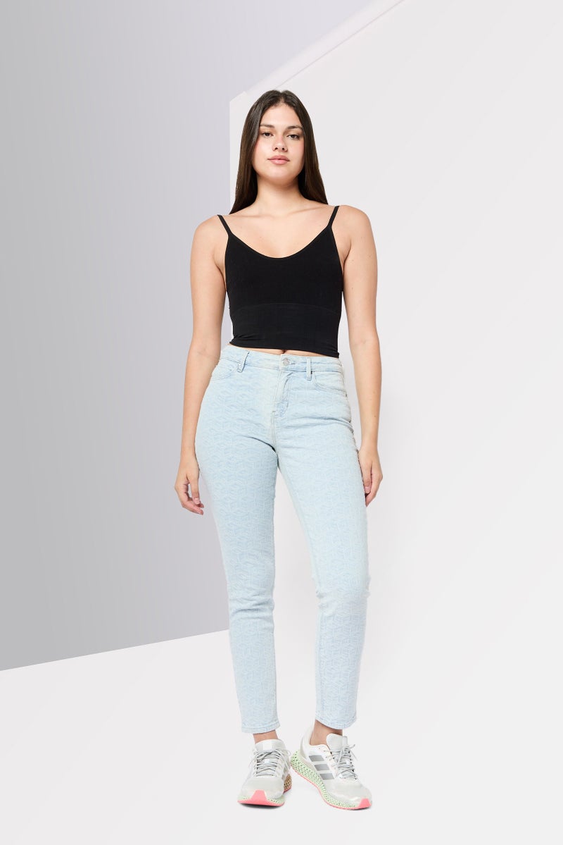 GUESS Women Skinny Fit Textured Denim Jeans, Blue Wash - Image 2