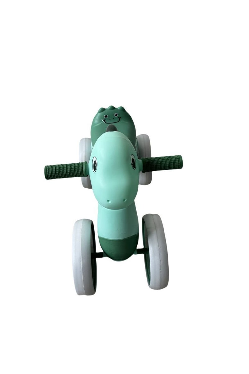 Dinosaur Ride On Toy for Toddlers 1–3 Years, Baby Balance Bike with 4 Wheels, Jurassic Animal Push Scooter for Boys & Girls, Indoor Outdoor Toddler Ride-On - Green - Image 3