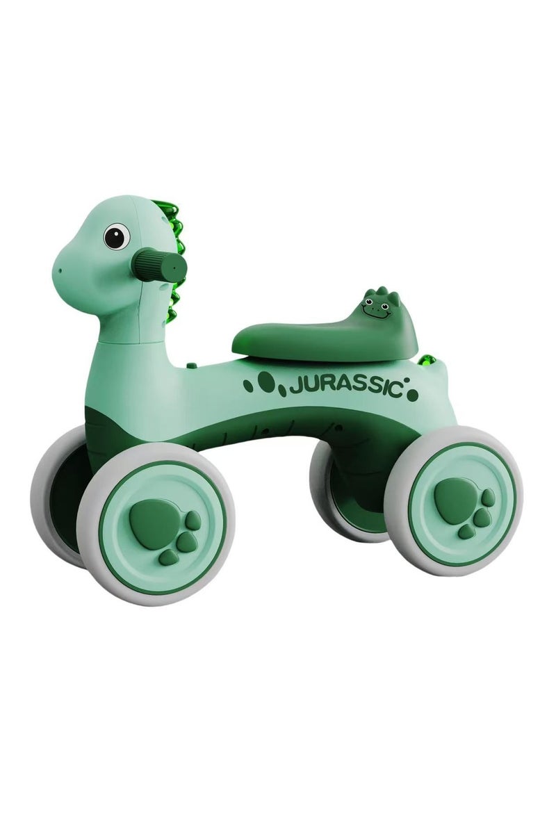 Dinosaur Ride On Toy for Toddlers 1–3 Years, Baby Balance Bike with 4 Wheels, Jurassic Animal Push Scooter for Boys & Girls, Indoor Outdoor Toddler Ride-On - Green - Image 1