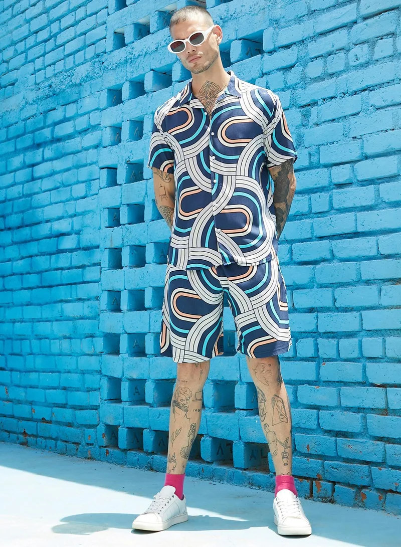 CAHOOT  Men's Navy Blue Contrast Print Co-Ord Set for Men | Best Price UAE
