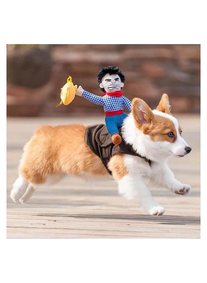 KASTWAVE Dog Costume Cowboy Rider Gladiator Knight Style Dogs Clothes with Doll and Hat Funny Cosplay Knight Riding Clothes for Birthday Party Outfit Festival M Size - Image 1