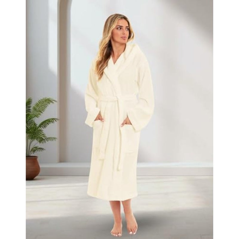 ® 100% Cotton Hooded Bathrobe for Women and Men, Terry Bathrobe Hotel and Spa quality, Highly Absorbent And Light Weight With Pockets- Unisex - Image 4