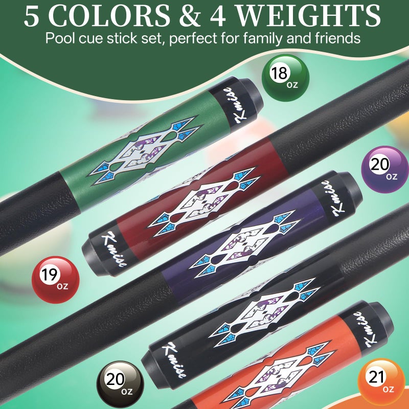 Kmise Pool Stick Set of - 58" Pool Cue Stick, Canadian Maple Professional Billiards Pool Cue, Pool Sticks for Adults, 18~21oz Multiple Colors (5 Sets (18 19 20 20 21oz)) - Image 2