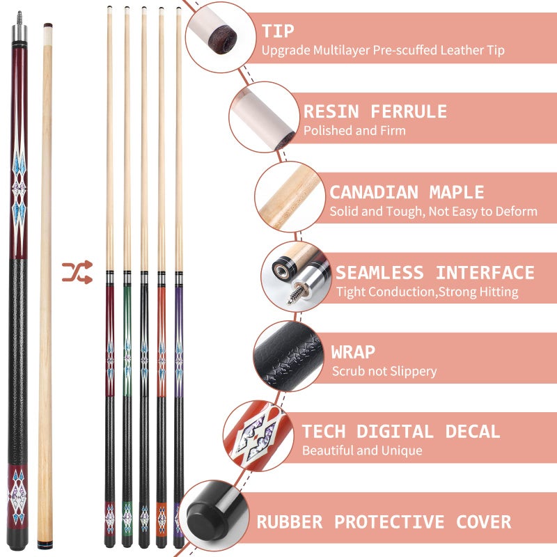 Kmise Pool Stick Set of - 58" Pool Cue Stick, Canadian Maple Professional Billiards Pool Cue, Pool Sticks for Adults, 18~21oz Multiple Colors (5 Sets (18 19 20 20 21oz)) - Image 3