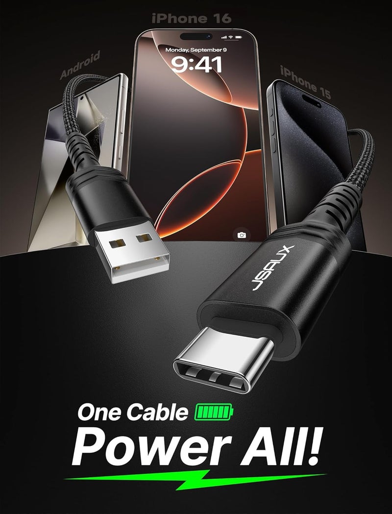 JSAUX USB C Cable [2-Pack 2M], USB A to USB Cord 3.1A Fast Charging Compatible with iPhone Air/17/17 Pro/17 Pro Max/17e, iPhone16 15 Series, Samsung Galaxy S20 S10 S9, Note 20 10, Car Play, LG -Black - Image 2