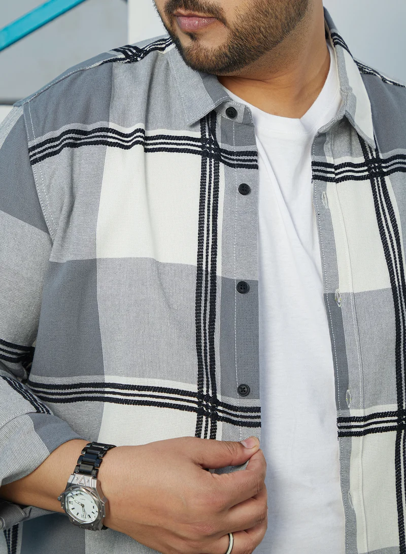 Instafab Plus Instafab Plus Men's Coin Grey Overlap Buffalo Shirt For Casual Wear | Spread Collar | Long Cuffed Sleeves | Button Closure | Plus Size Shirt Crafted With Comfort Fit For Everyday Wear