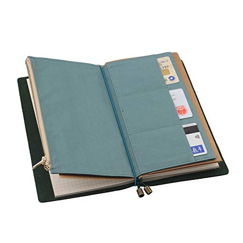 Dwpetzo Canvas Zipper Pocket for Travelers Notebook with 2 Elastic Bands,1 Wallet Insert Pouch Refill for TN Accessories Standard Size Card Holder Storage Bag File Folder Stationery - Image 2
