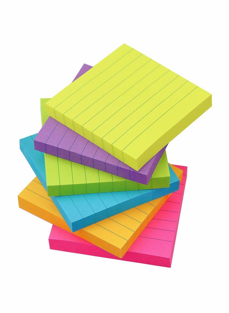 Y&D 6 Pack Lined Sticky Notes Bright Colors Self-Stick Memo for Office School and Home, 3.95ich  - Image 1