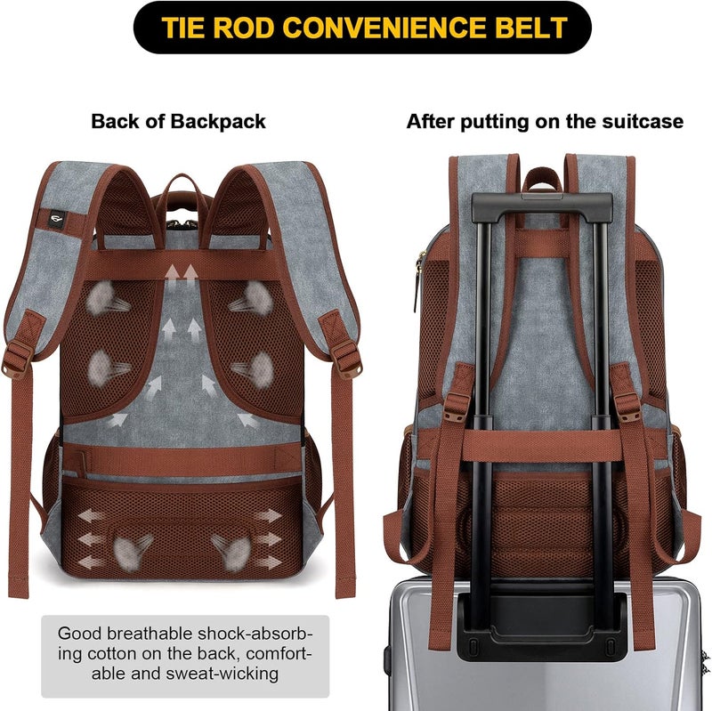 Tzowla Canvas Laptop Travel Backpack, Bag for Men Women, School Rucksack Fits 15.6-17.3"Laptop/Computer, Carry on Bookbag with USB Charging Port - Image 5