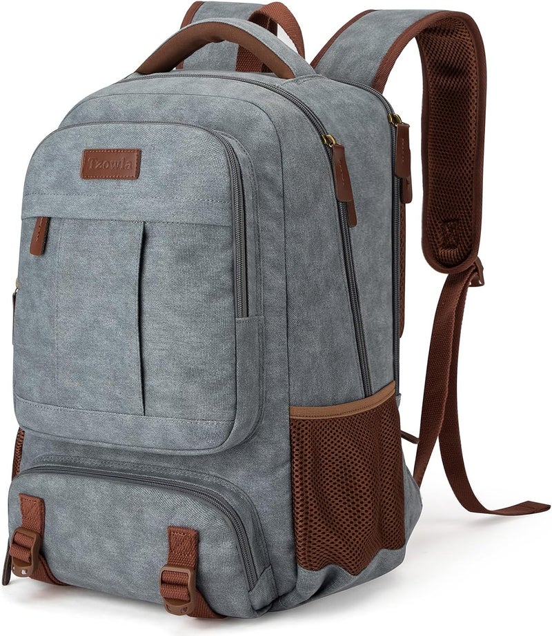 Tzowla Canvas Laptop Travel Backpack, Bag for Men Women, School Rucksack Fits 15.6-17.3"Laptop/Computer, Carry on Bookbag with USB Charging Port - Image 1