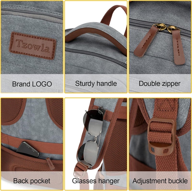 Tzowla Canvas Laptop Travel Backpack, Bag for Men Women, School Rucksack Fits 15.6-17.3"Laptop/Computer, Carry on Bookbag with USB Charging Port - Image 4