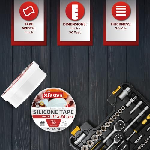 XFasten Self Fusing Silicone Tape Waterproof White– 1" x 36 Feet, Self Amalgamating Tape, Silicone Rubber for Plumbing, Sealing Pipes, Hose Repair, Outdoor Coax and Electrical Cables – Weatherproof - Image 2