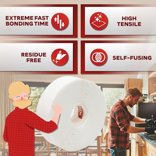 XFasten Self Fusing Silicone Tape Waterproof White– 1" x 36 Feet, Self Amalgamating Tape, Silicone Rubber for Plumbing, Sealing Pipes, Hose Repair, Outdoor Coax and Electrical Cables – Weatherproof - Image 3