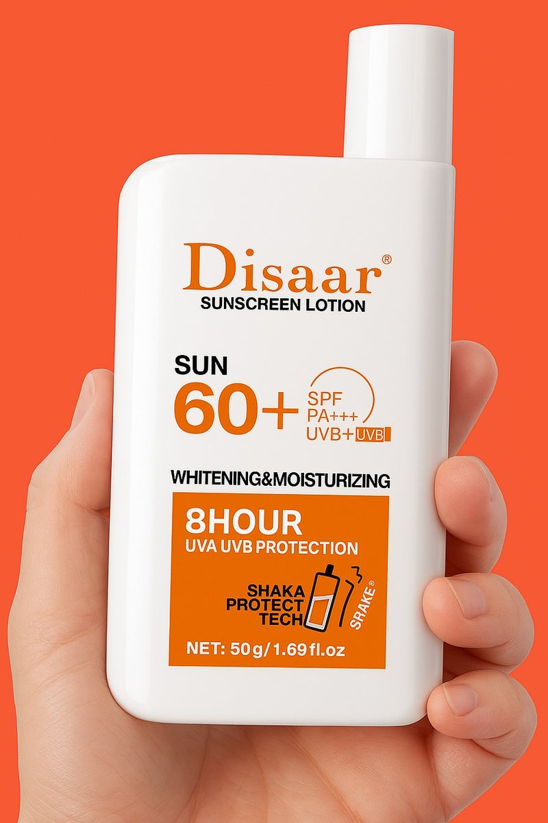Disaar Sunscreen Lotion SPF60 Plus PA+++ UVA UVB Protection 50g Face and Body Sunblock for Oily Skin Dry Skin Lightweight Daily Use Sun Cream - Image 1