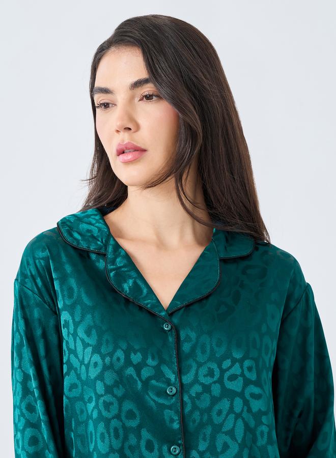 ستايلي طقم بيجامة وقميص ساتان جاكار بنقشة حيوانات - Image 3