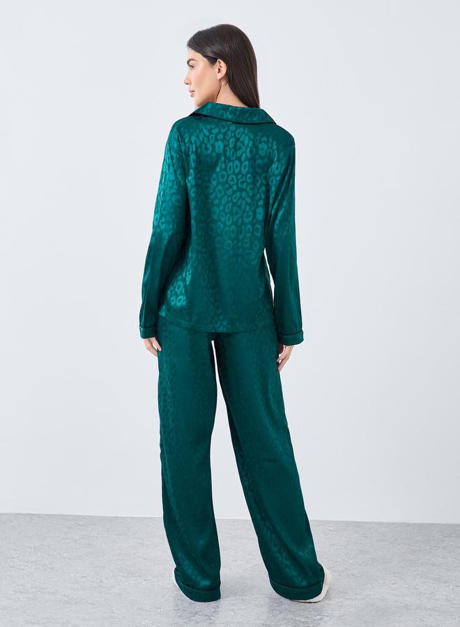 ستايلي طقم بيجامة وقميص ساتان جاكار بنقشة حيوانات - Image 4