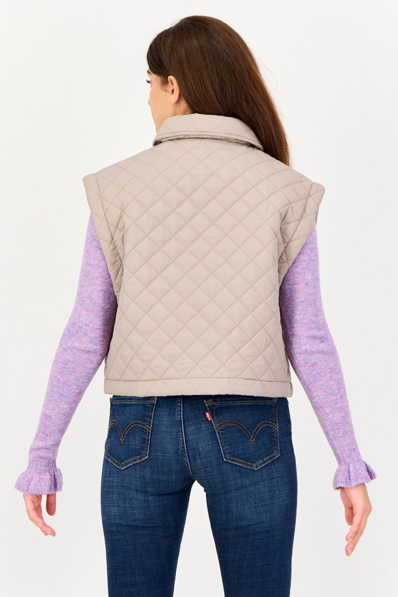 Andrew Marc Women Quilted Jacket Vest, Taupe - Image 2