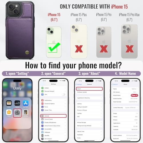 Vinich for iPhone 15 Wallet Case with Card Holder, RFID Blocking Credit Slots Kickstand Shockproof Phone Cover Fit for iPhone 15 6.1" Purple - Image 2