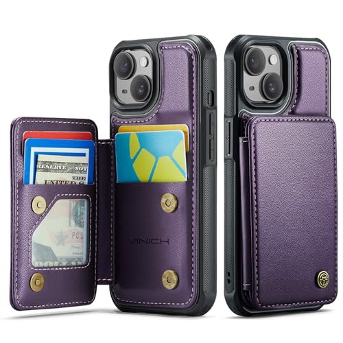 Vinich for iPhone 15 Wallet Case with Card Holder, RFID Blocking Credit Slots Kickstand Shockproof Phone Cover Fit for iPhone 15 6.1" Purple - Image 1
