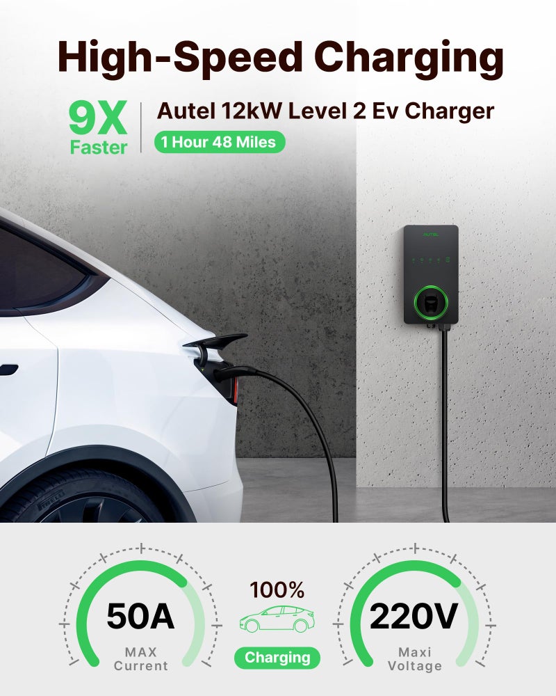 Autel Level 2 Home Smart EV Charger NACS, Up to 50Amp, Hardwired 240V EV Charge Station, Indoor/Outdoor Car Charging Station, Flexible 25-Foot Cable, Compatible with Tesla - Image 2