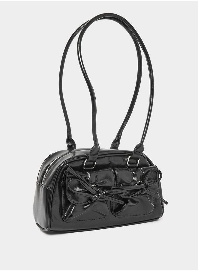 Styli Leather Look Bow Detail Shoulder Bag with Top Handle  - Image 1