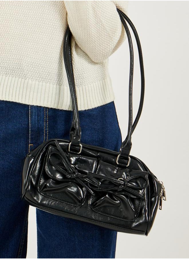 Styli Leather Look Bow Detail Shoulder Bag with Top Handle  - Image 4