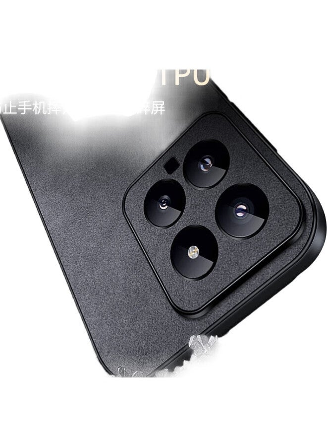 Shangsu, Suitable For Xiaomi 14 Phone Case, Mi 14 Protective Cover, Shockproof, Full Lens Protection, Soft Shell, Simple Luxury, Lambskin Silicone Outer Case, Women'S And Men'S Leather Case, Black - Image 1