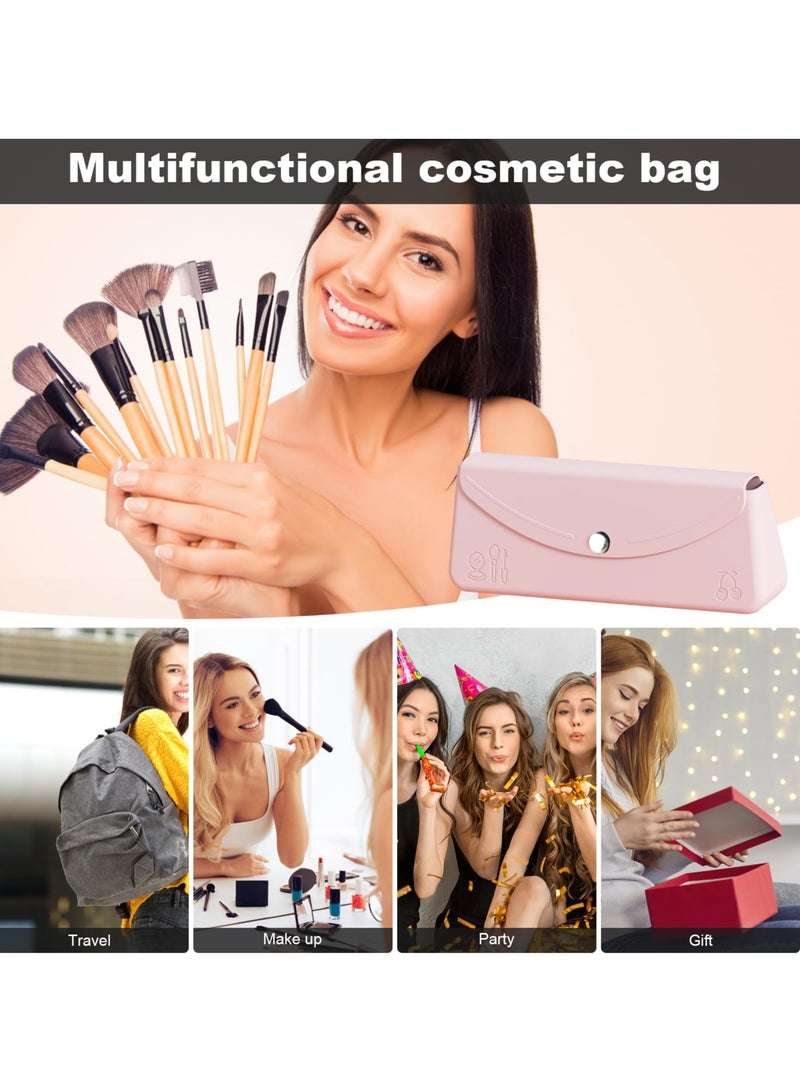 Excefore Travel Makeup Brush Holder, Silicone Makeup Brush Case Holder, Portable Make Up Brush Organizer Travel Case, Flip Cover Tools Organizer for Extra Size Brushes (Pink) - Image 3