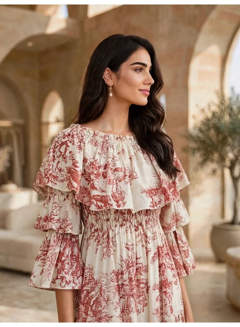 اكسا IKKXA Elegant Soft Floral Flared Resort Maxi Dress