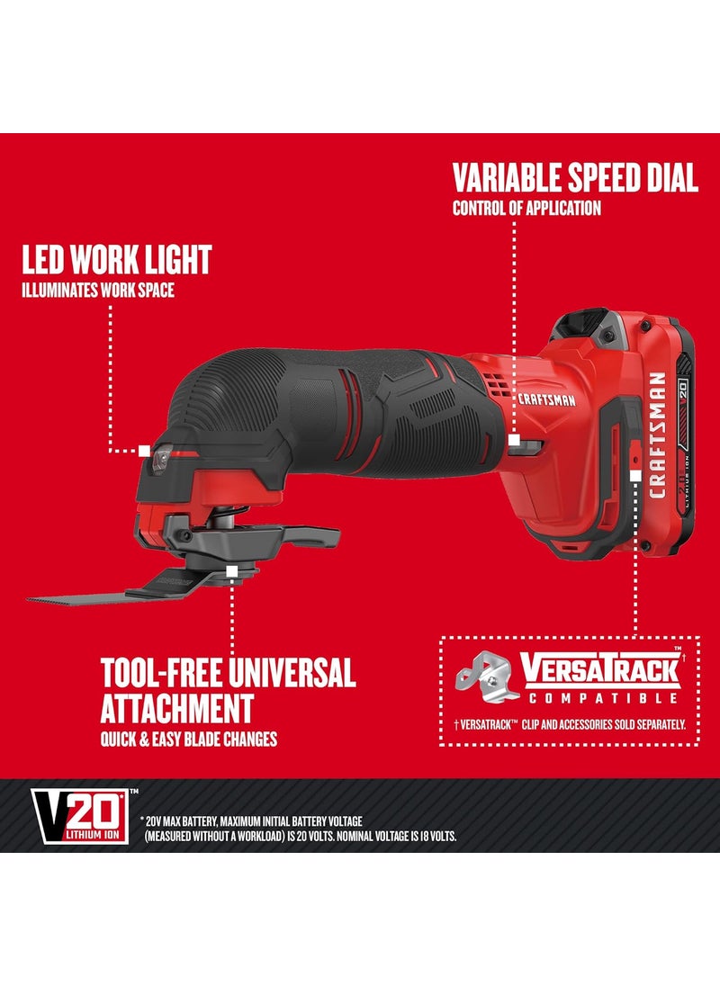 CRAFTSMAN CRAFTSMAN V20 Cordless Oscillating Tool Kit MultiTool with Blades Sand Paper Battery and Charger Included CMCE501D1  - Image 3