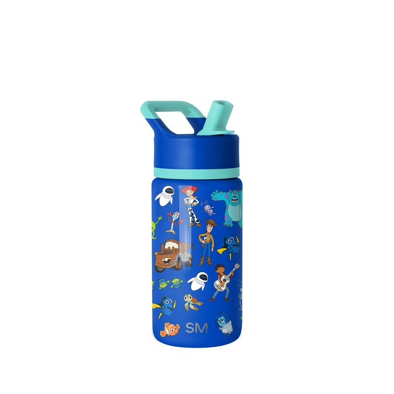 Simple Modern Kids Summit Water Bottle with Straw Lid  Disney Pixar 14oz Stainless Steel Cup Insulated Tumbler for Boys School  Pixar Mashup on Blue
