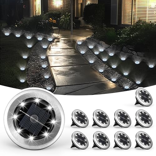 SOLPEX Mini Solar Ground Lights, 10 Pack Solar Lights Outdoor Waterproof, Pathway Lights Solar Powered, Solar Garden Light, Landscape Lighting for Yard Driveway Walkway (Cool White) - Image 1