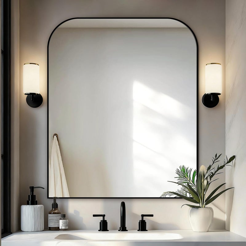 Delma Bathroom Vanity Mirror,36" x 30" Black Metal Framed Wall Mirror for Over Sink, Living Room, Bedroom,Entryway Decor - Image 1
