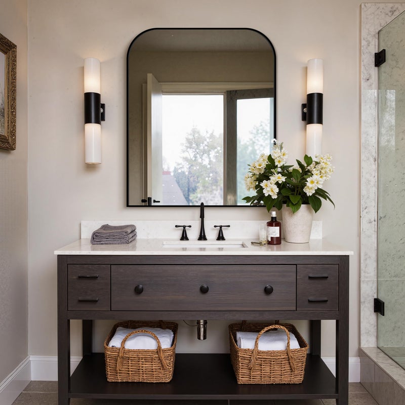 Delma Bathroom Vanity Mirror,36" x 30" Black Metal Framed Wall Mirror for Over Sink, Living Room, Bedroom,Entryway Decor - Image 3