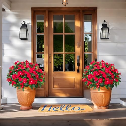 Besteek 5 Pcs Artificial Flowers for Outdoors Silk Impatiens Flowers Bouquet Decorations Fake Faux Plants UV Resistant for Spring Summer Garden Patio Porch Window Box Balcony Planters Home, Red - Image 4